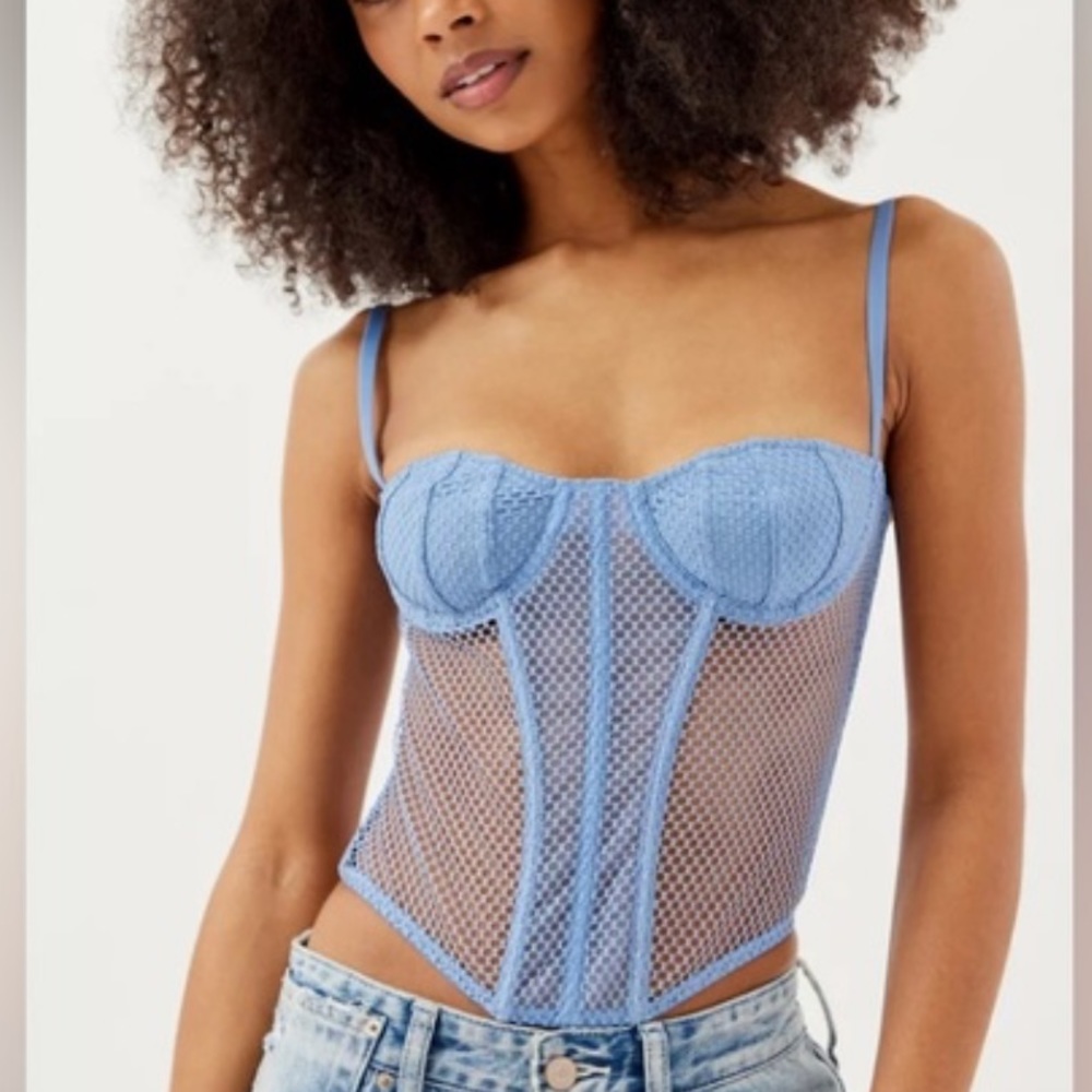 Urban Outfitters Blue Mesh Bustier Corset Top